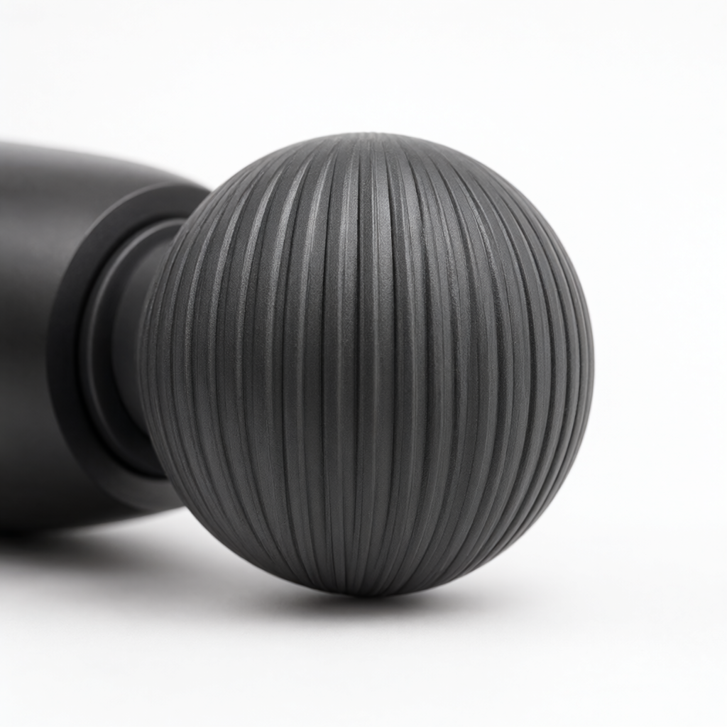 Macro close-up of the ribbed dark grey silicone massage pad of the Fascia 3