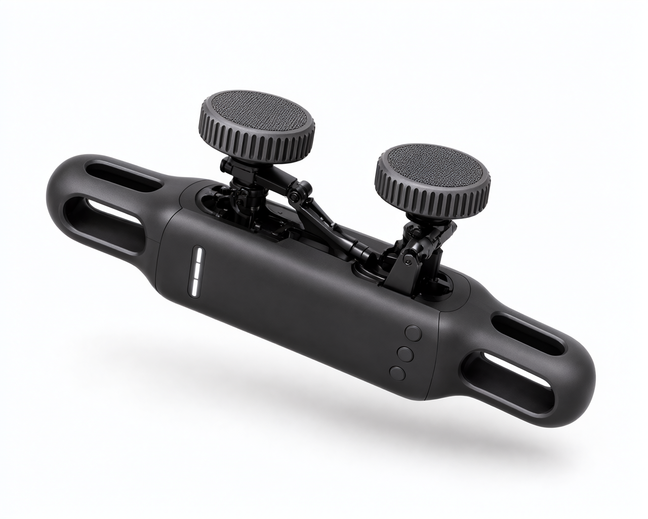 The Fascia 3 dual-head massager in deep space gray, showing two ribbed silicone pads and a grip handle at each end of the body